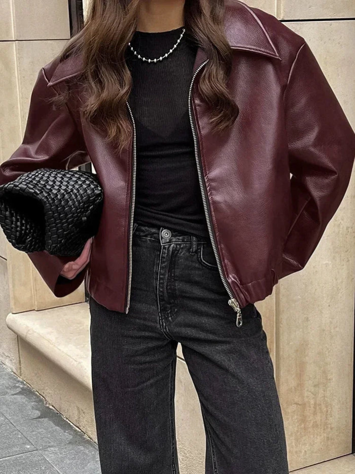 Adelina | Vintage Red Jacket with Zipper for Women