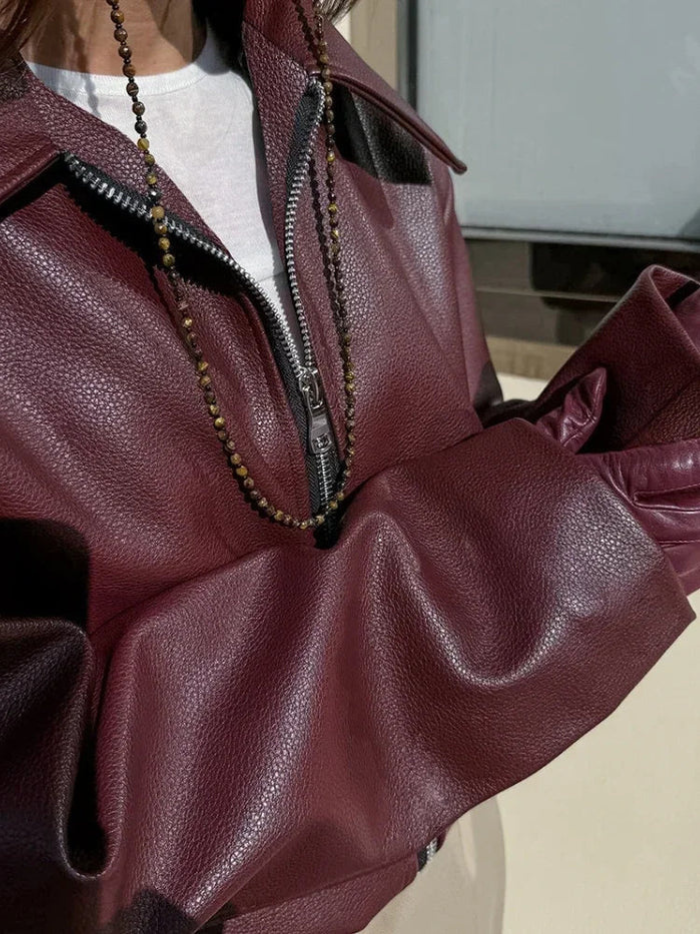 Adelina | Vintage Red Jacket with Zipper for Women
