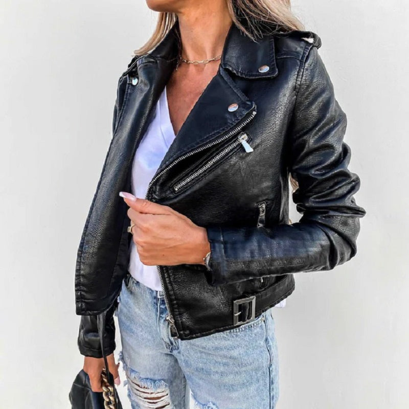 Elvira | Biker Jacket with Lapel Collar for Women