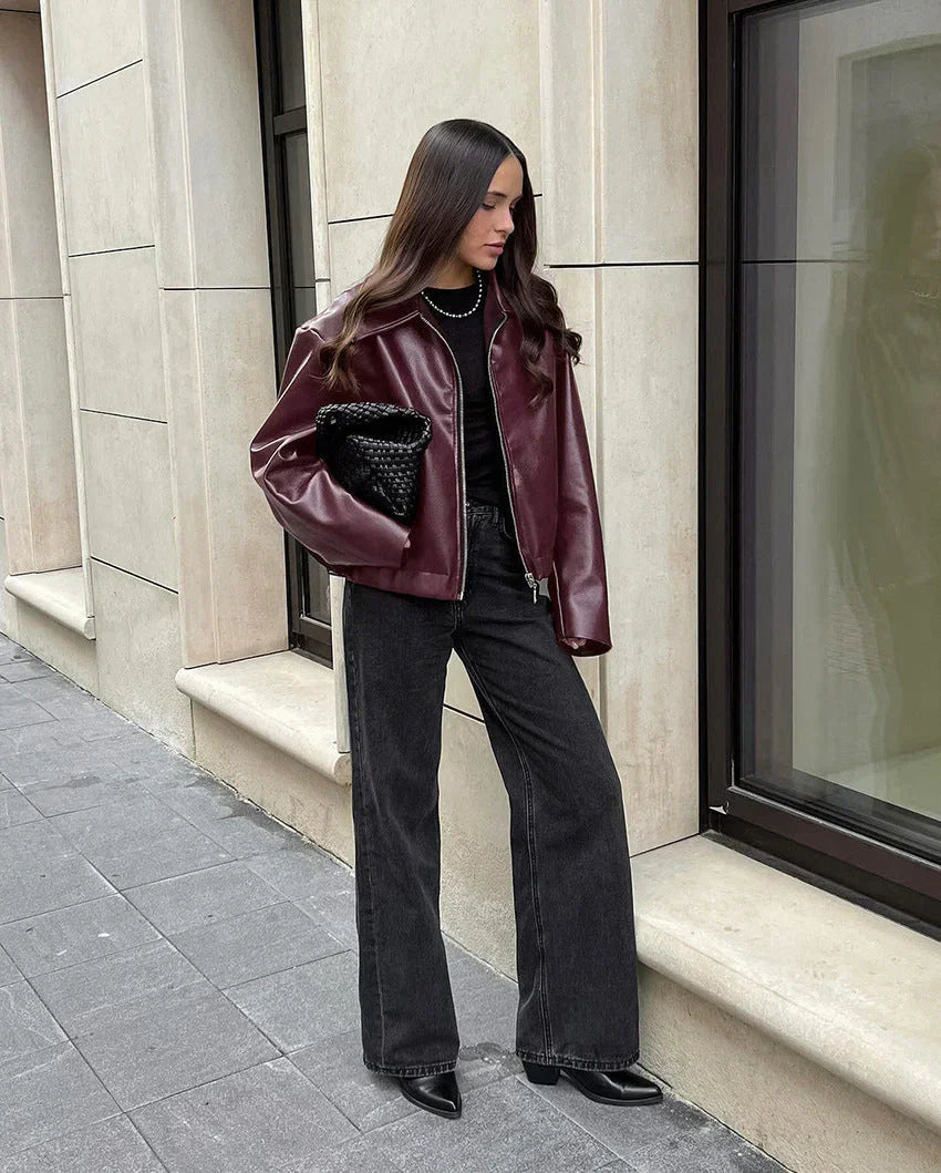 Adelina | Vintage Red Jacket with Zipper for Women