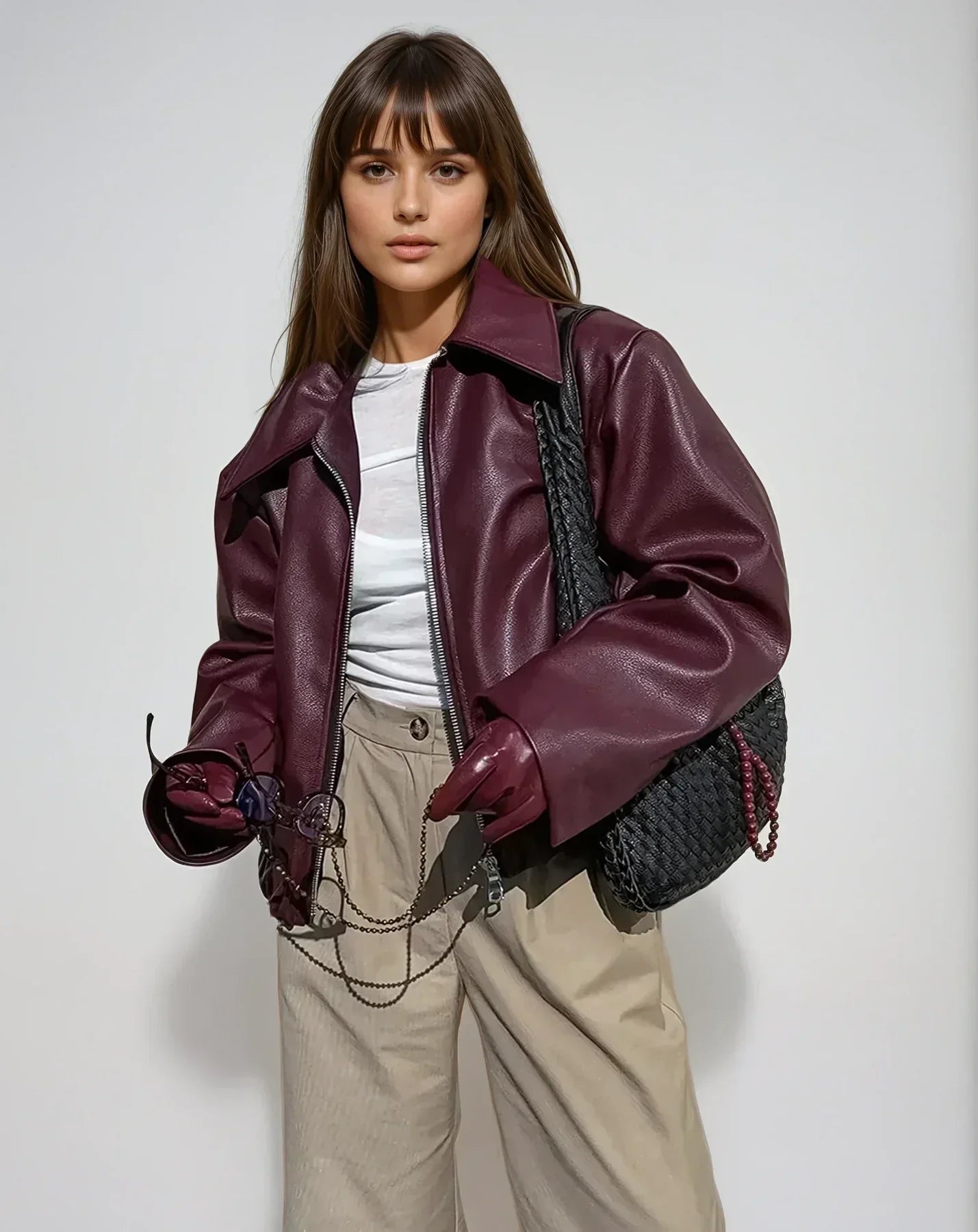 Adelina | Vintage Red Jacket with Zipper for Women