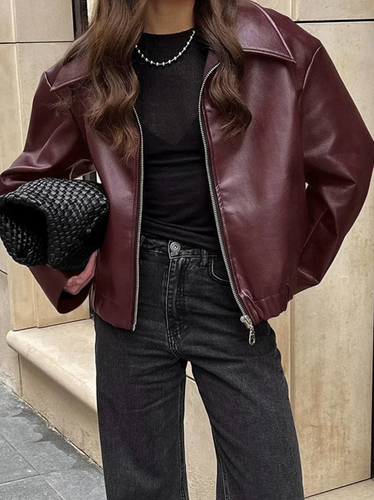 Adelina | Vintage Red Jacket with Zipper for Women