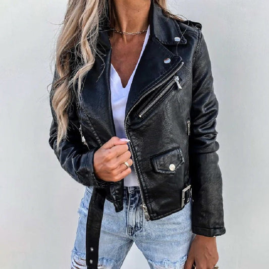 Elvira | Biker Jacket with Lapel Collar for Women